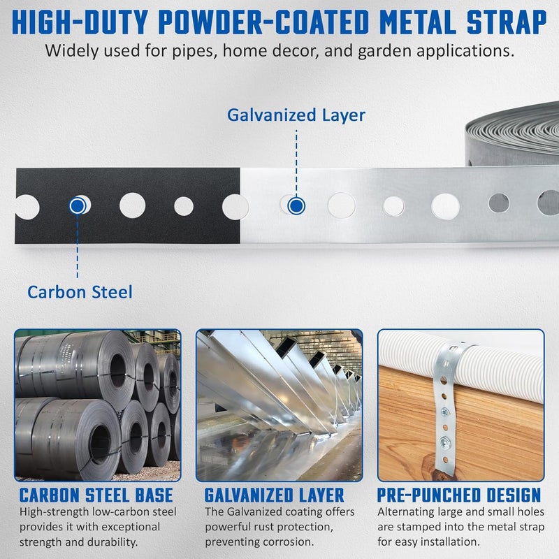 Fyrique Galvanized 3/4-Inch X 100-Feet Metal Strapping with Holes 24-Gauge Metal Pipe Hanger Strap for Plumbing, HVAC and Duct Support - Image 3